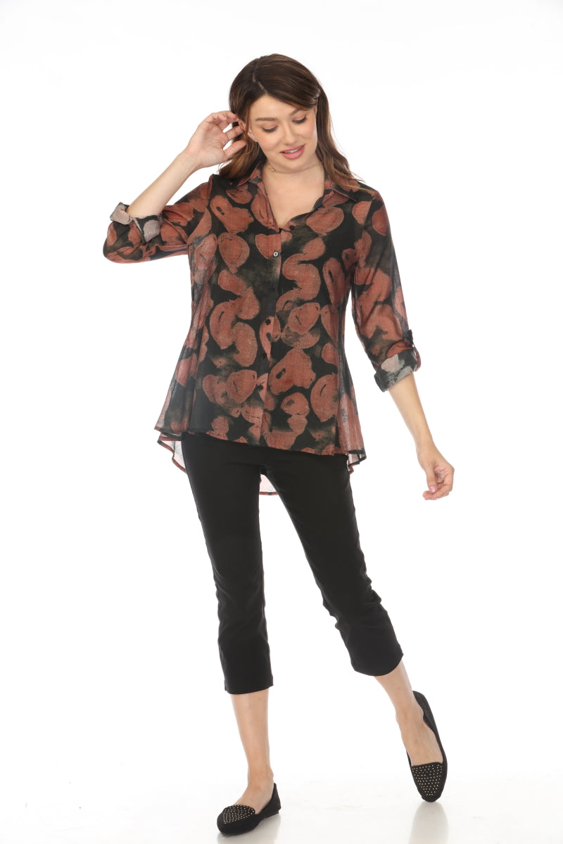 Brown black heart Print Collared Top/Shirt