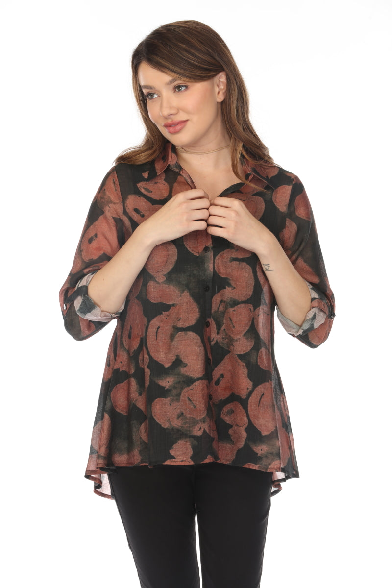 Brown black heart Print Collared Top/Shirt
