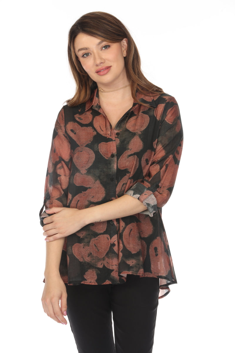 Brown black heart Print Collared Top/Shirt