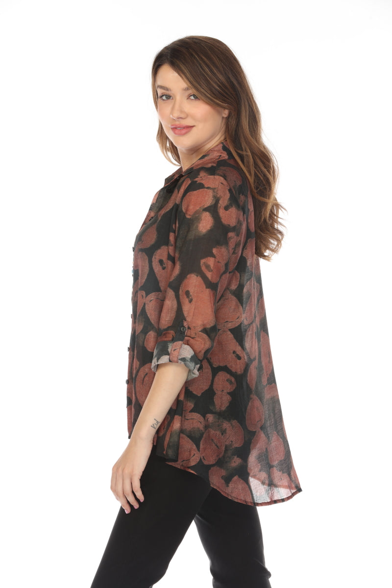 Brown black heart Print Collared Top/Shirt