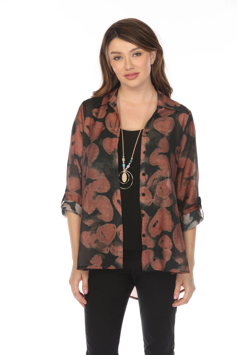 Brown black heart Print Collared Top/Shirt