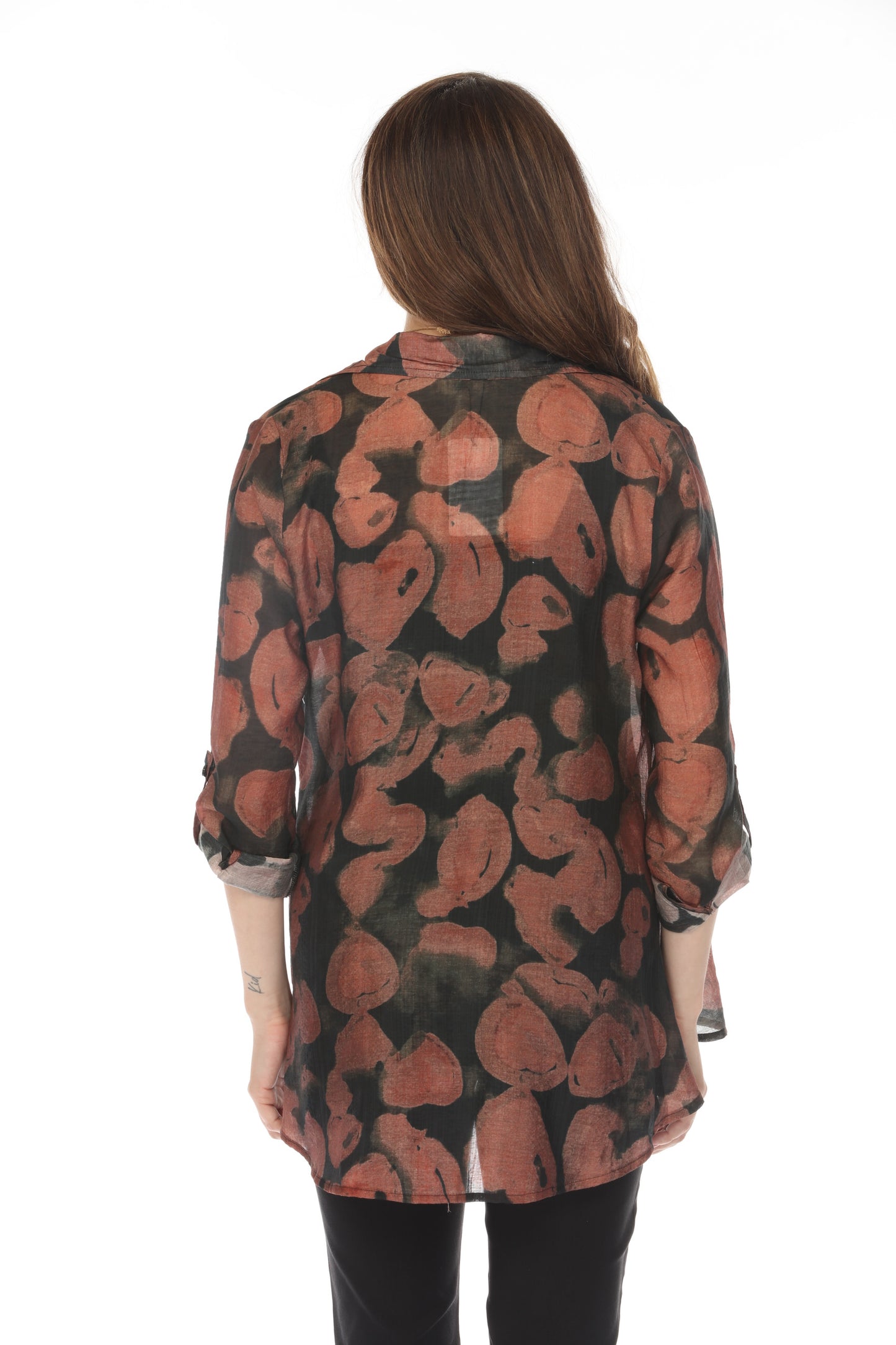 Brown black heart Print Collared Top/Shirt