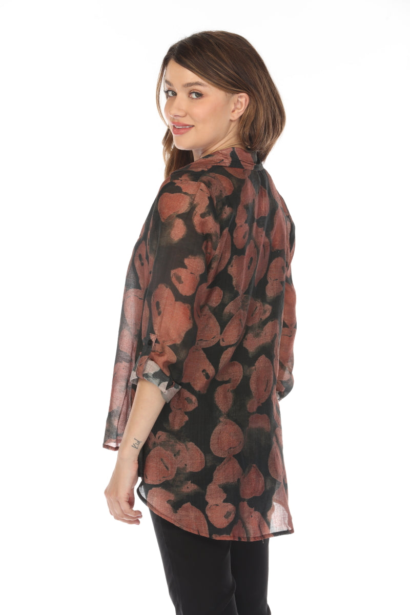 Brown black heart Print Collared Top/Shirt