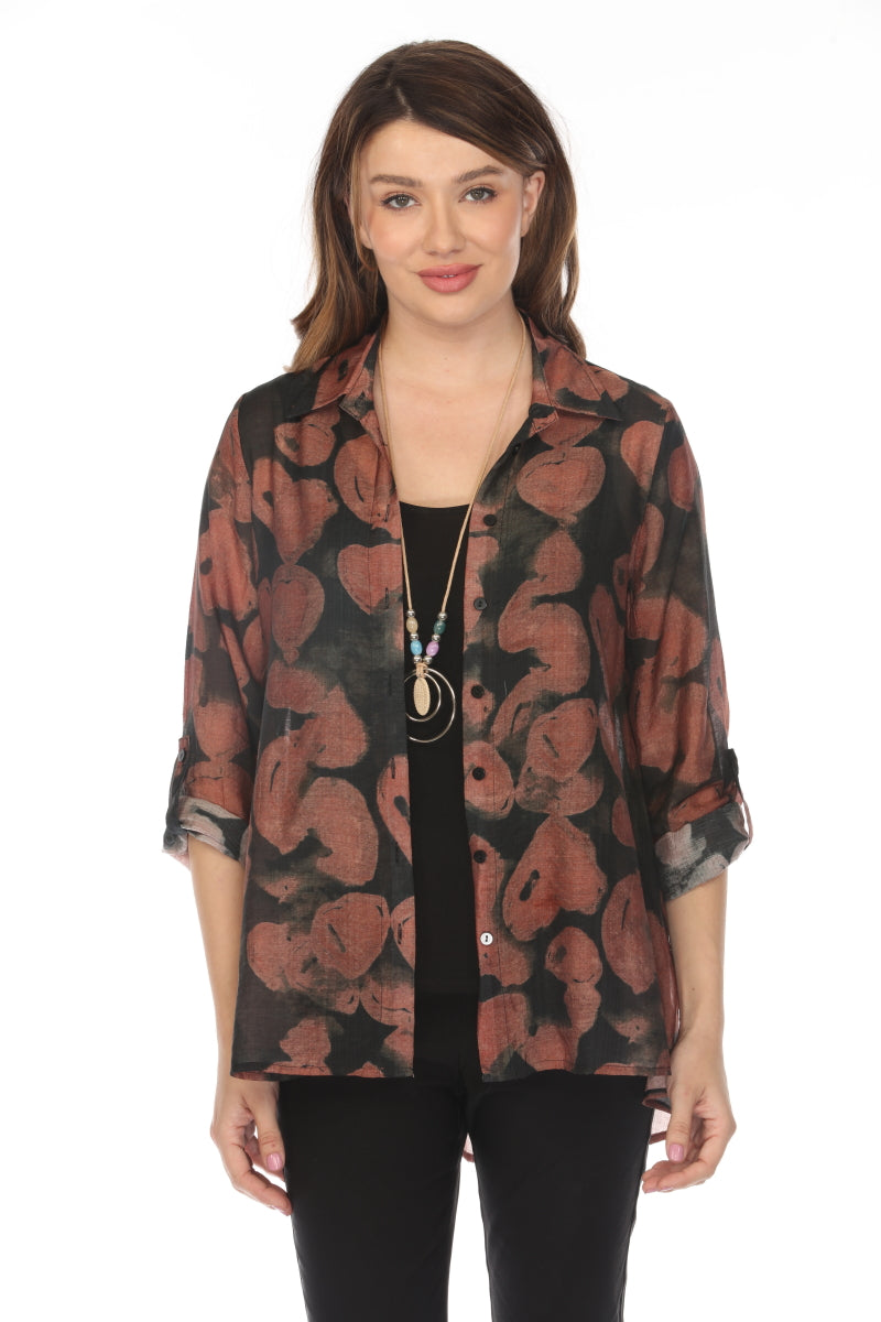Brown black heart Print Collared Top/Shirt