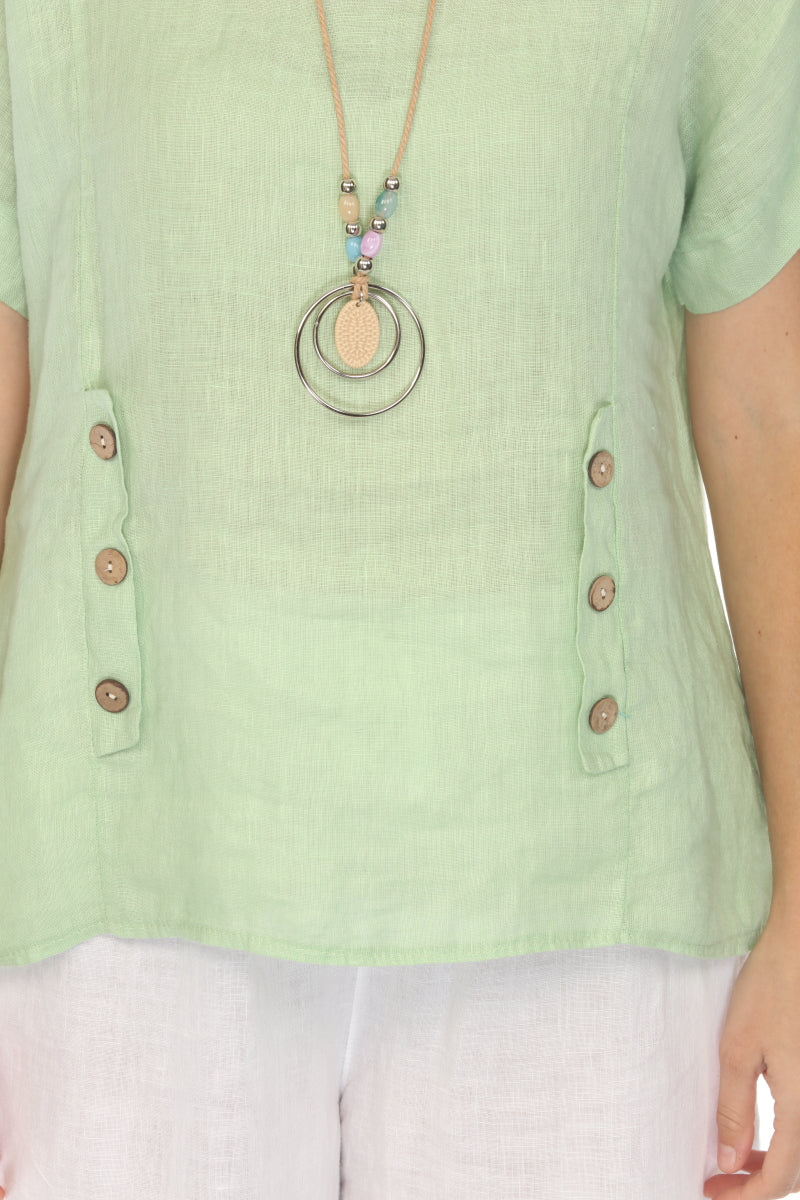 Mint Short Sleeves Top with Side Buttons