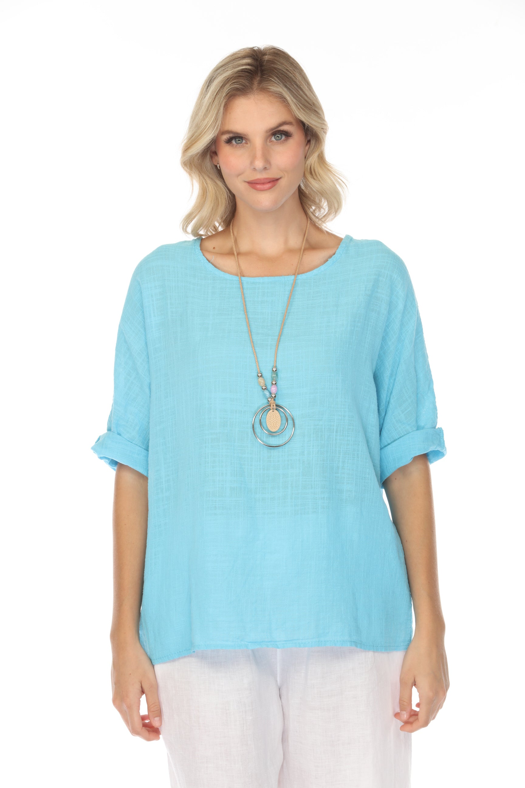 Plain boat neck rollup sleeves Top