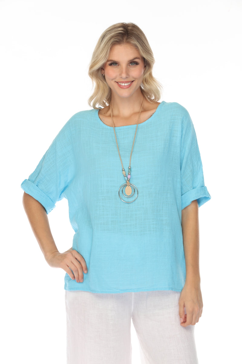 Plain boat neck rollup sleeves Top