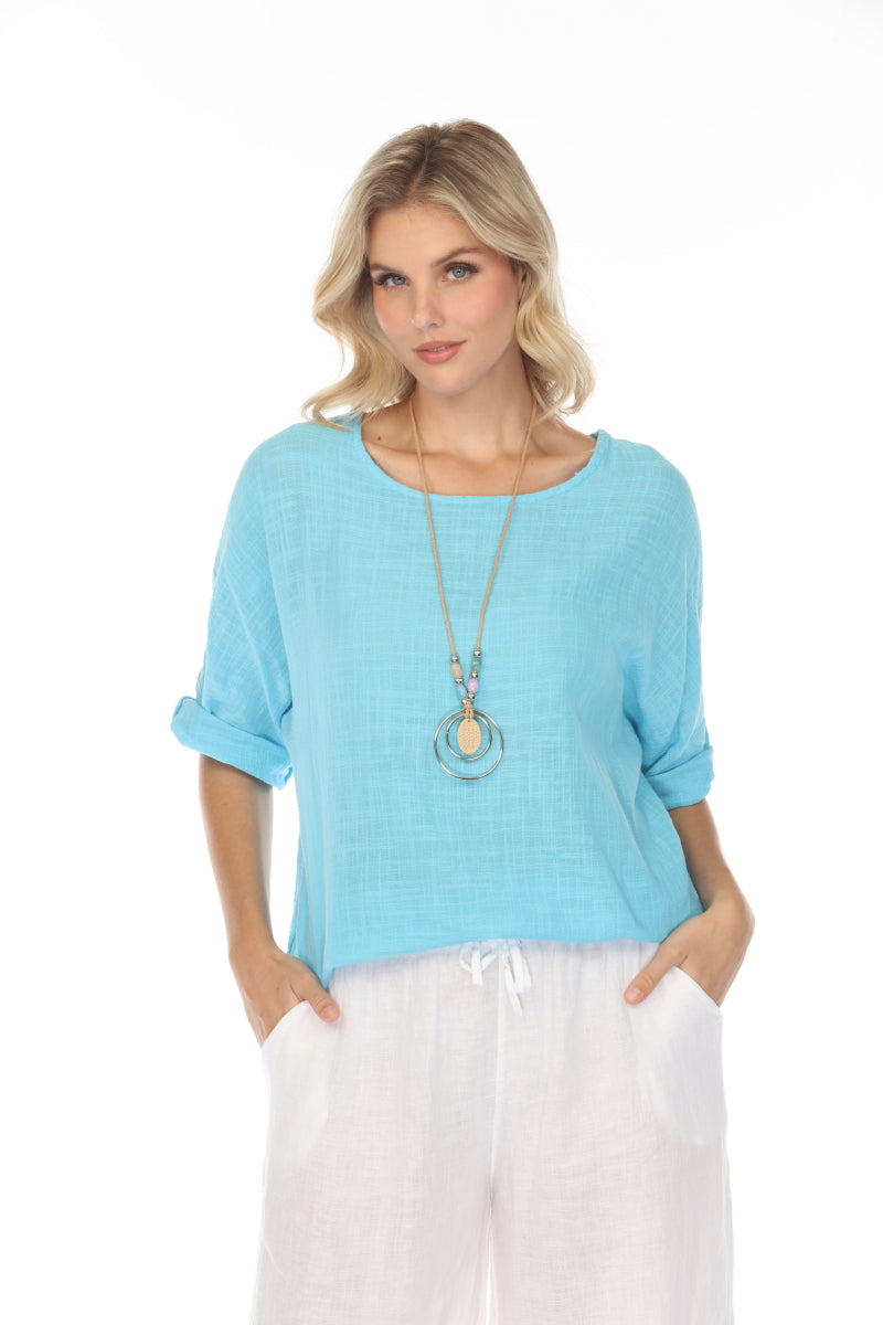 Plain boat neck rollup sleeves Top
