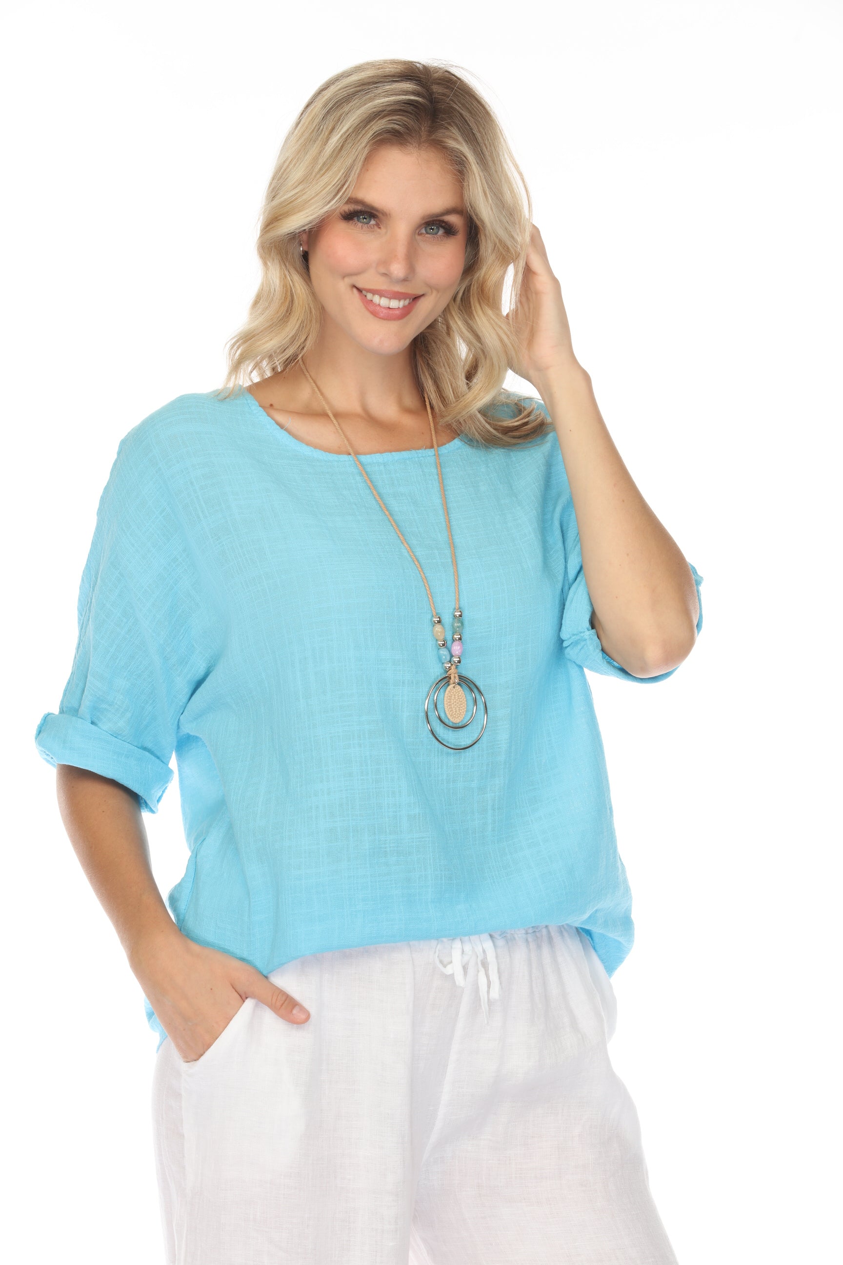 Plain boat neck rollup sleeves Top