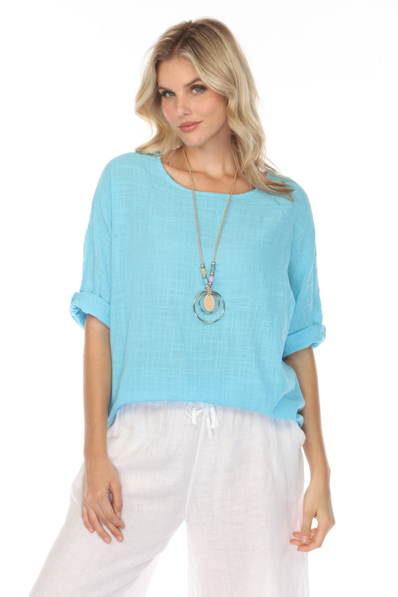 Plain boat neck rollup sleeves Top