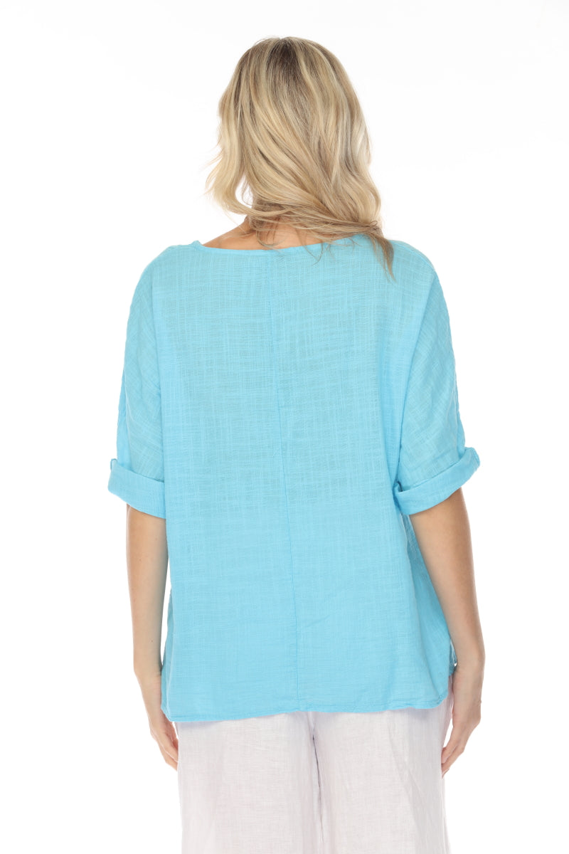 Plain boat neck rollup sleeves Top