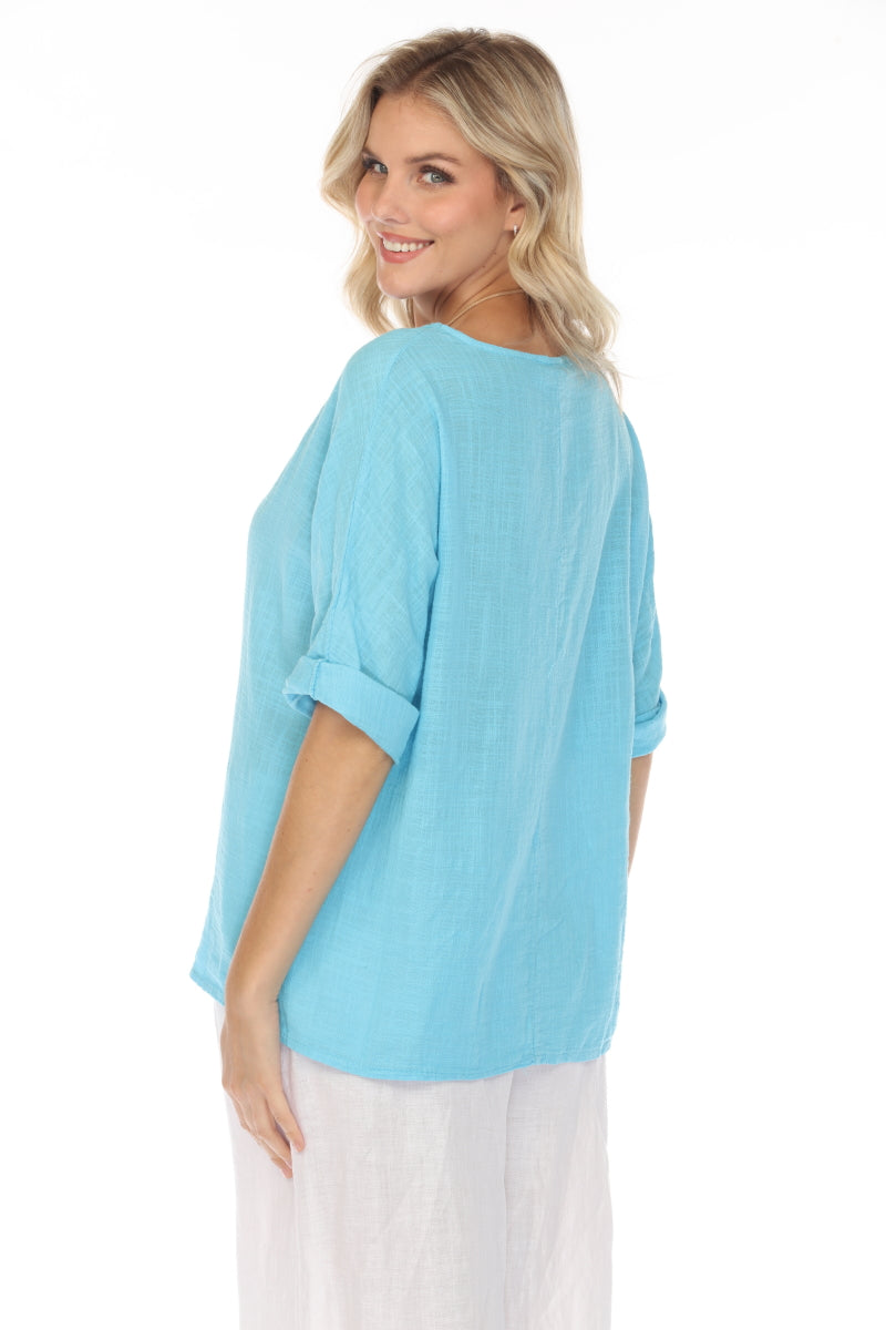 Plain boat neck rollup sleeves Top