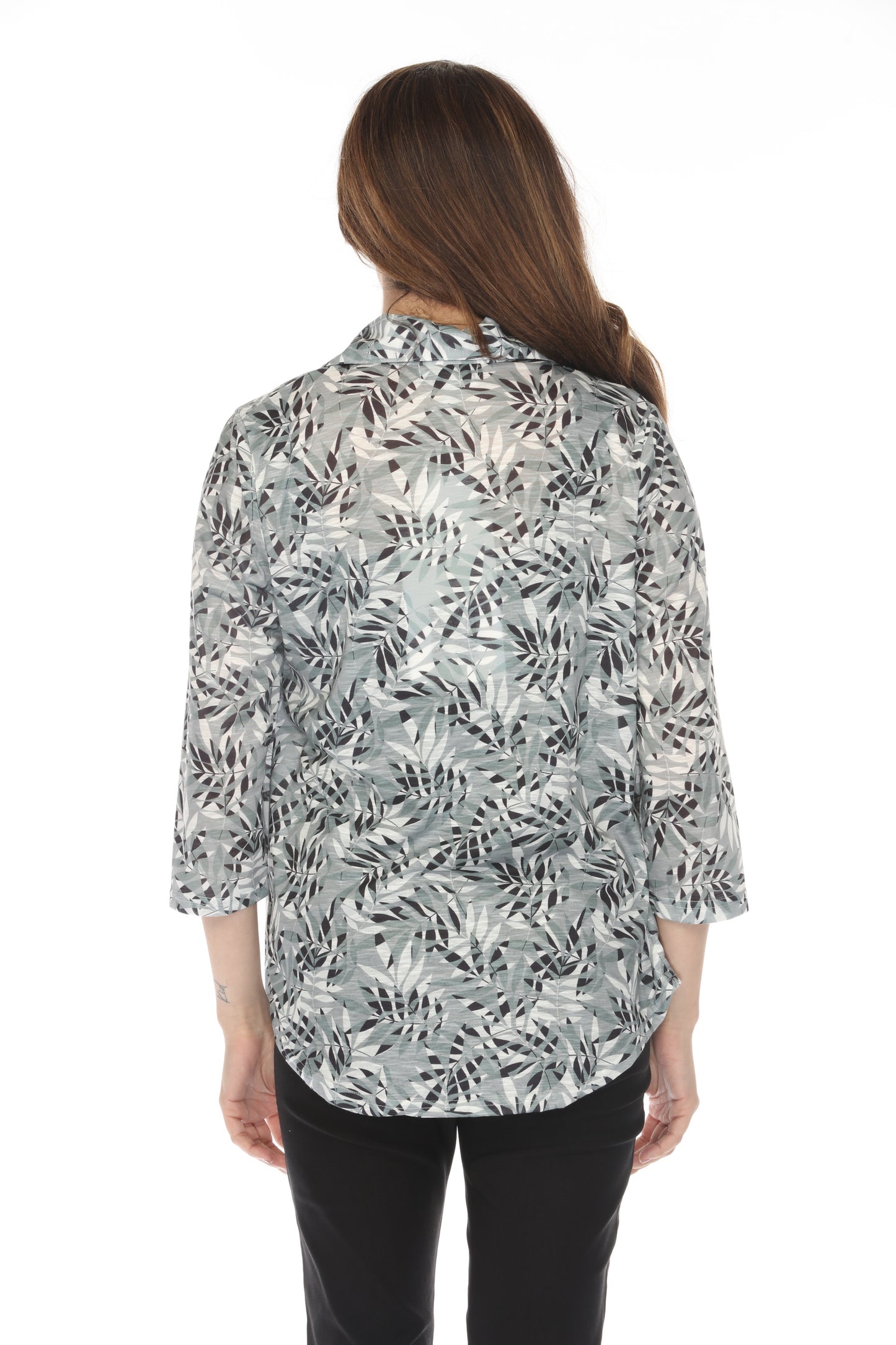 Olive Forest Leaf Print Collared Top/Shirt