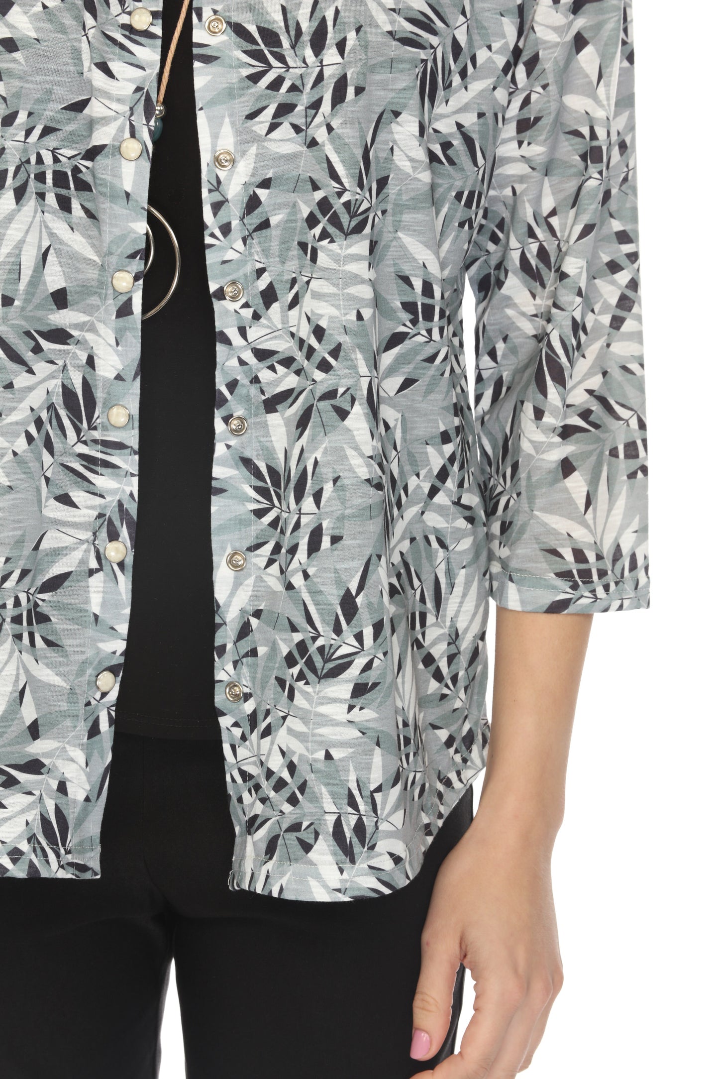 Olive Forest Leaf Print Collared Top/Shirt