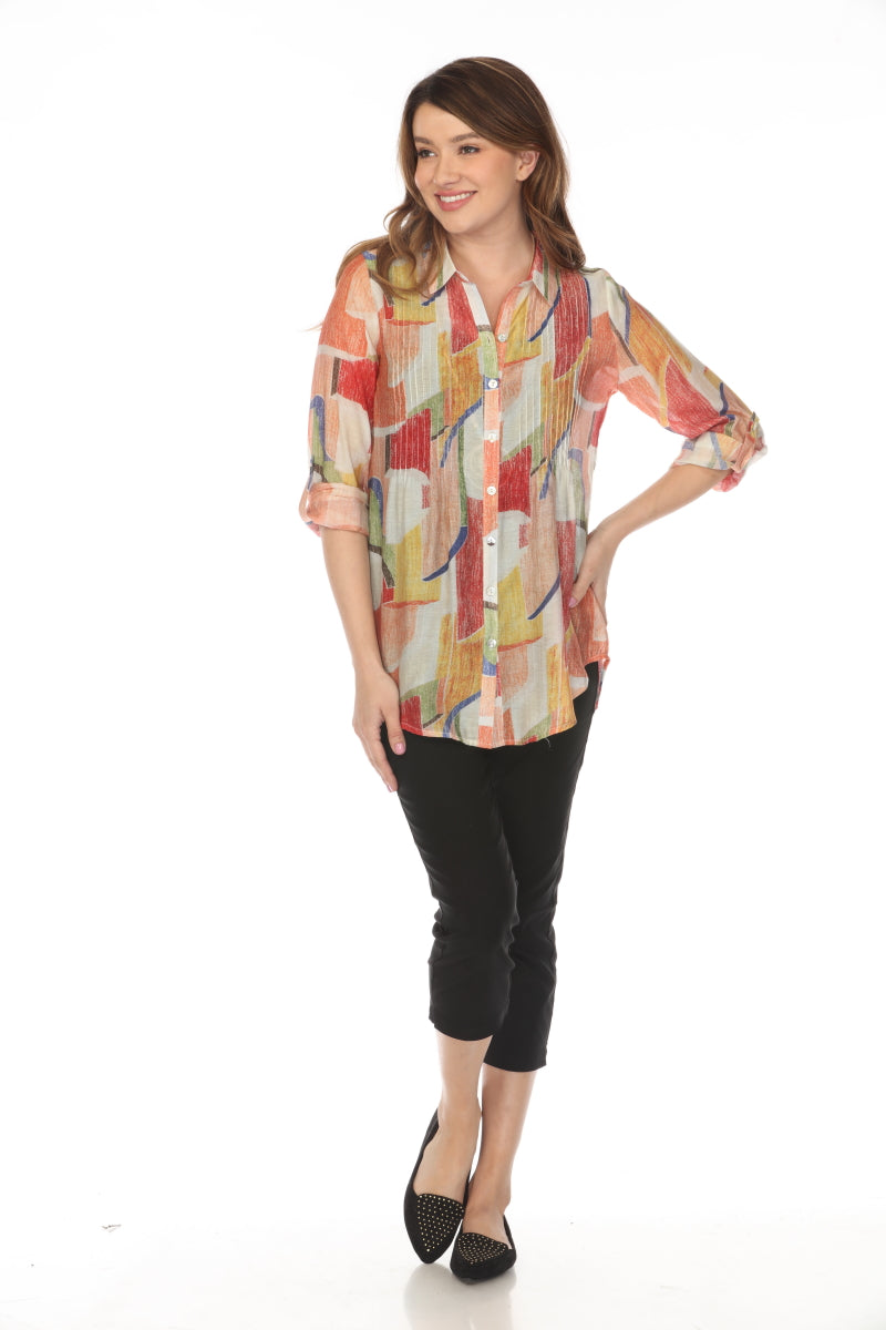 Beige Multi Roll Up Sleeves Top/Shirt