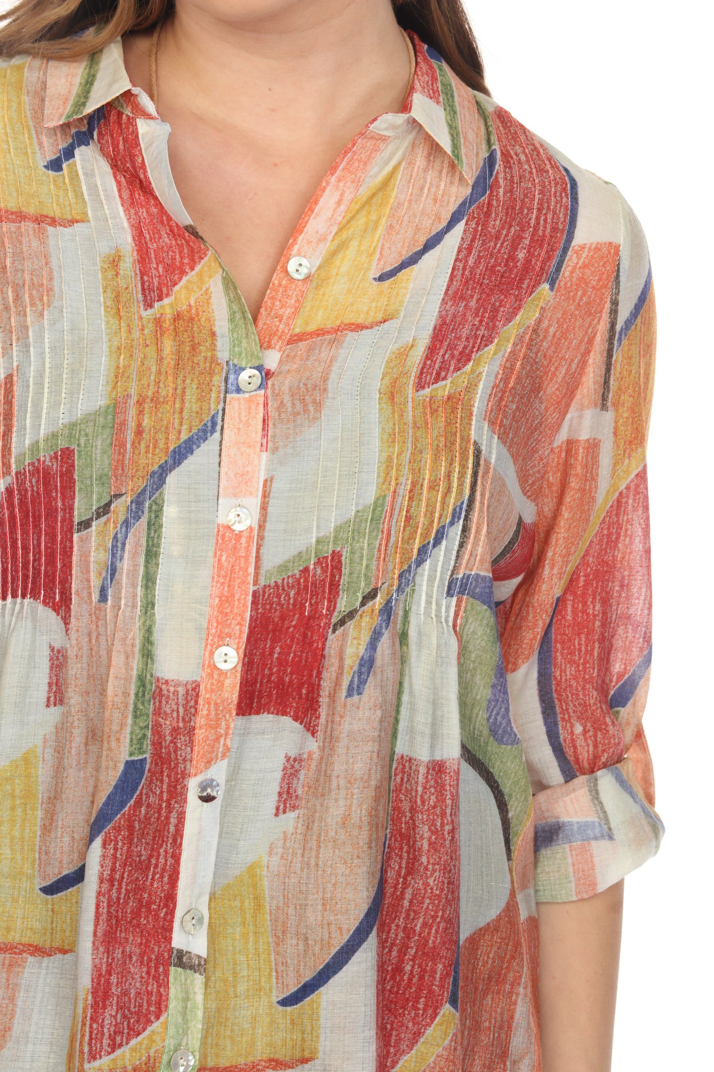 Beige Multi Roll Up Sleeves Top/Shirt