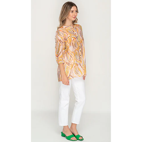 Yellow Patterned Printed Short Casual Top For Womens