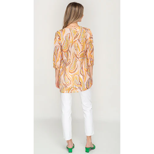 Yellow Patterned Printed Short Casual Top For Womens