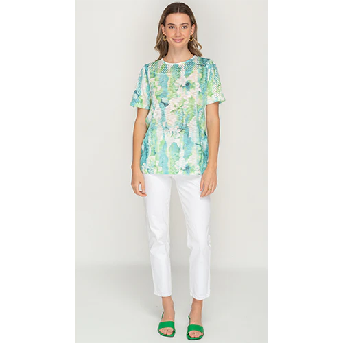 Green cloud Printed Mesh Top