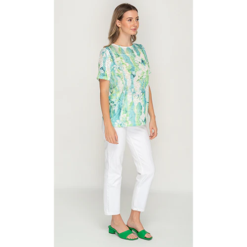 Green cloud Printed Mesh Top