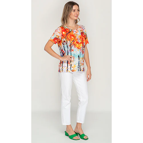 Multi Coloured Artsy Trees Short Sleeve Top