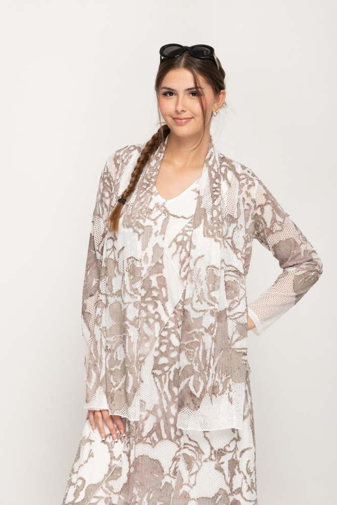Beige and White Textured Cardigan