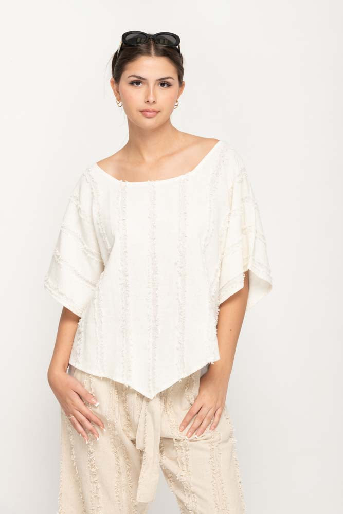 White Asymmetrical Fringe Top