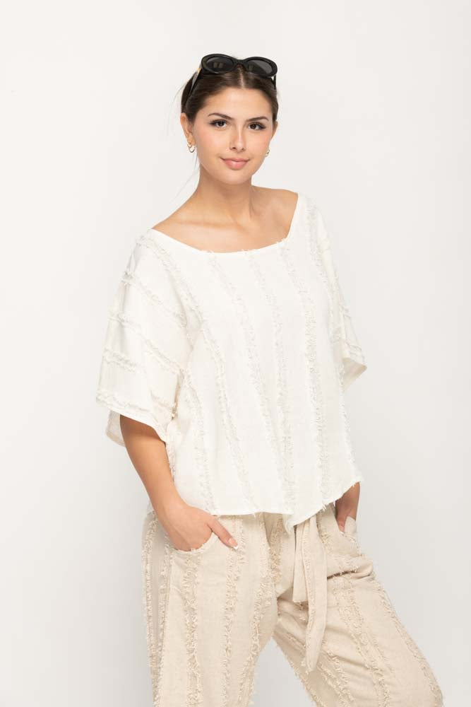 White Asymmetrical Fringe Top