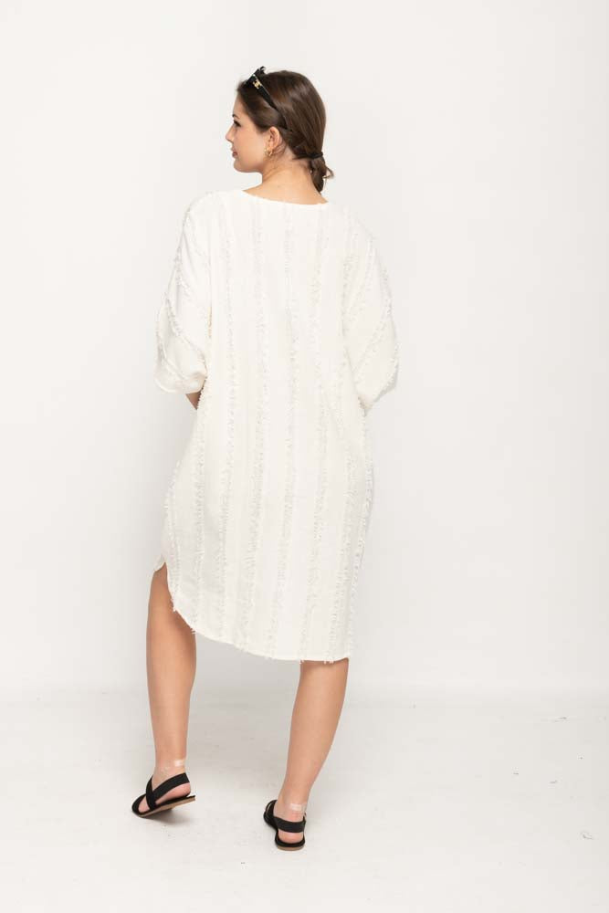 White Textured Pocket Dress