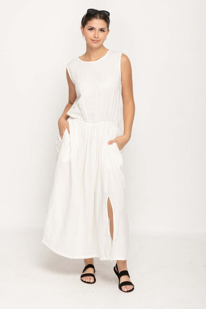 White Sleeveless Slit Dress