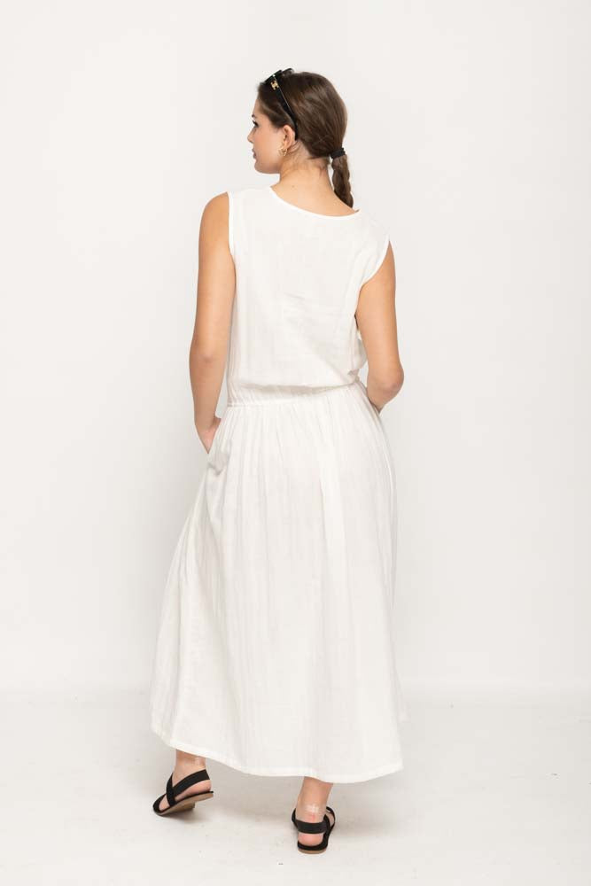 White Sleeveless Slit Dress