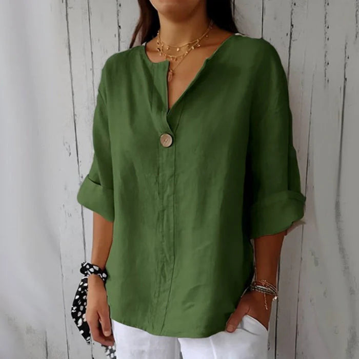 Green 3/4 Sleeves Top with Bamboo Button