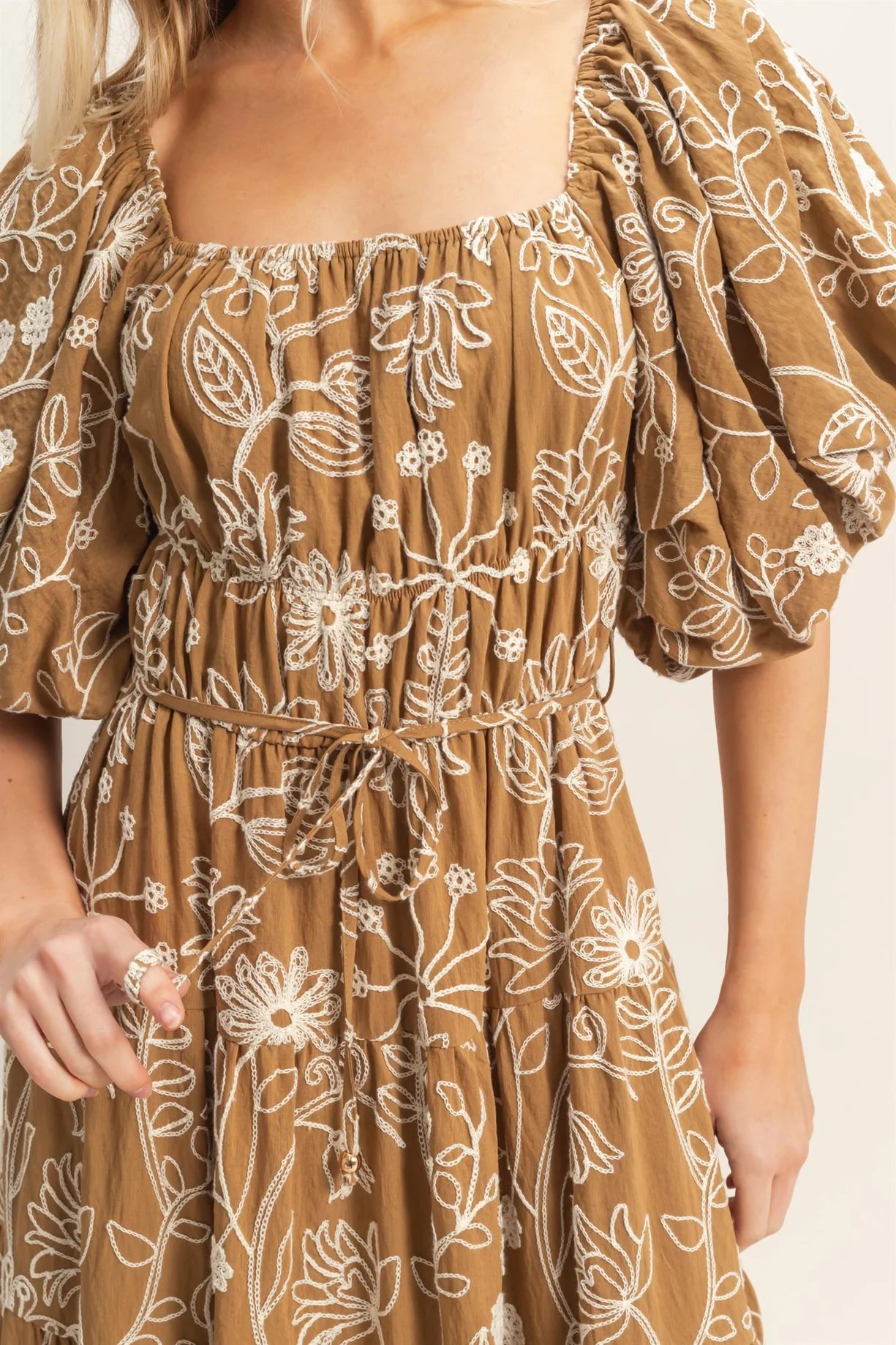 Floral Puff Sleeve Midi Dress