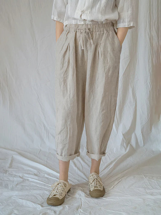Taupe Cropped style Drawstring Pockets Pant