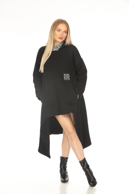 Black Asymmetrical Classy Pockets Dress