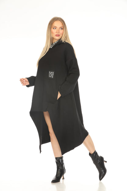 Black Asymmetrical Classy Pockets Dress