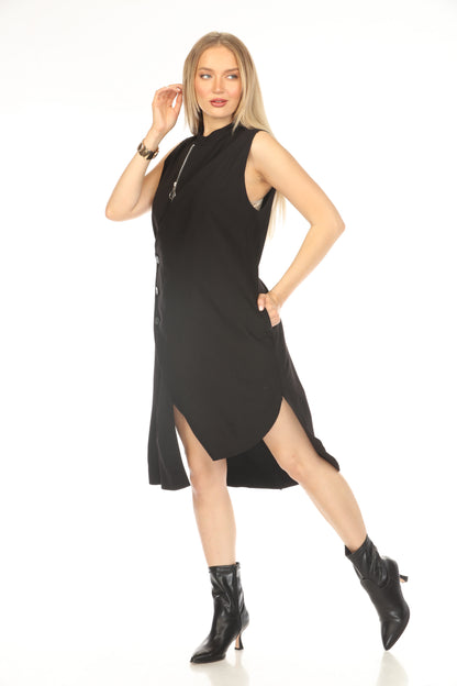 Black Button Detailed Dress With Zipper