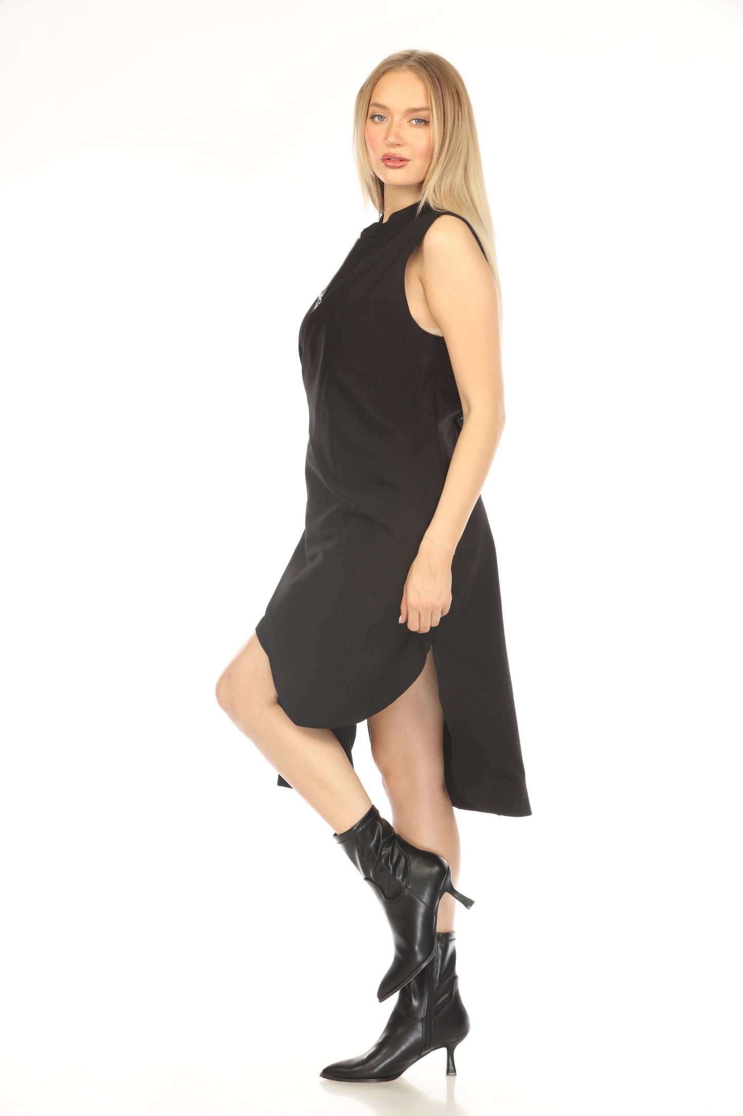 Black Button Detailed Dress With Zipper