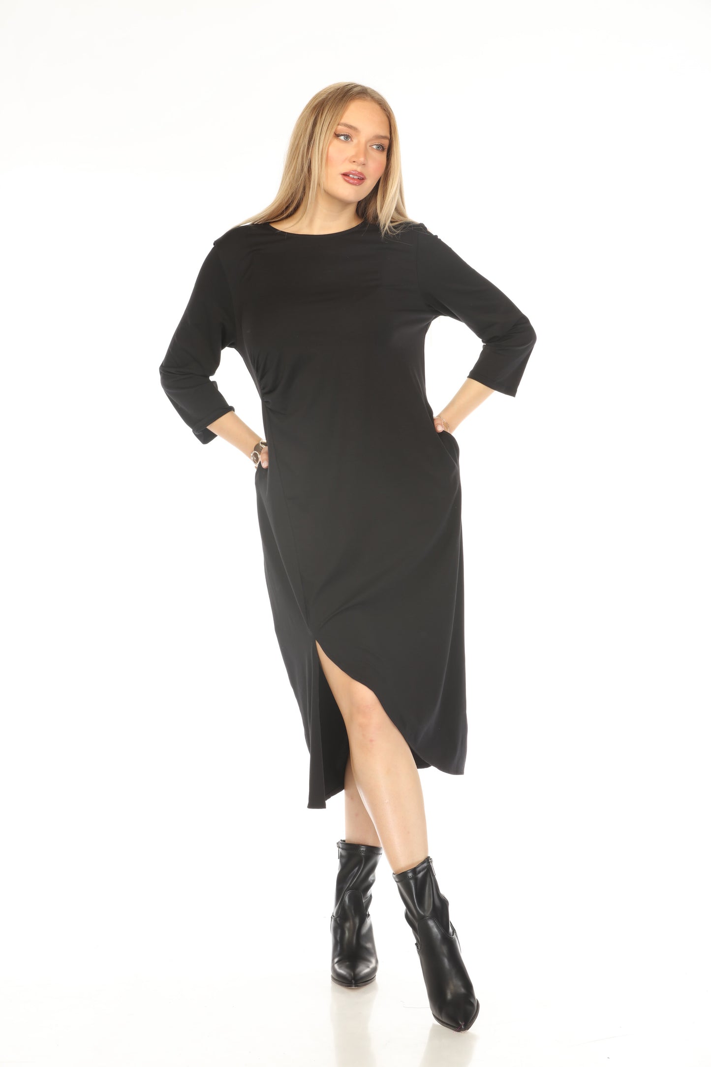Black Rouch Designer Pockets Dress