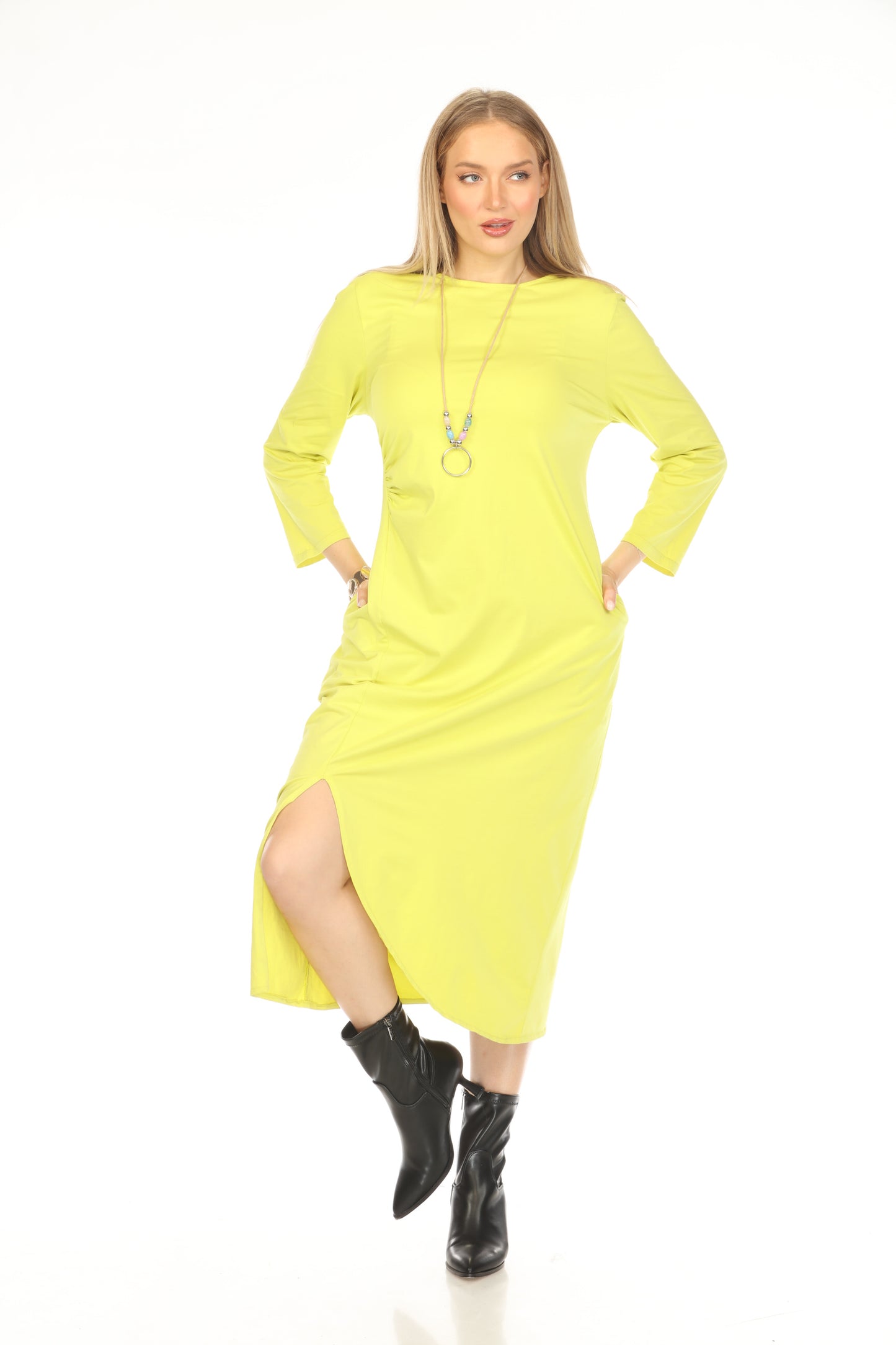 Lime Rouch Designer Pockets Dress