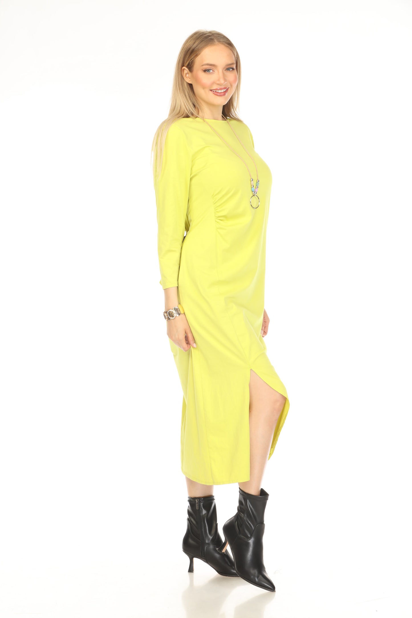 Lime Rouch Designer Pockets Dress