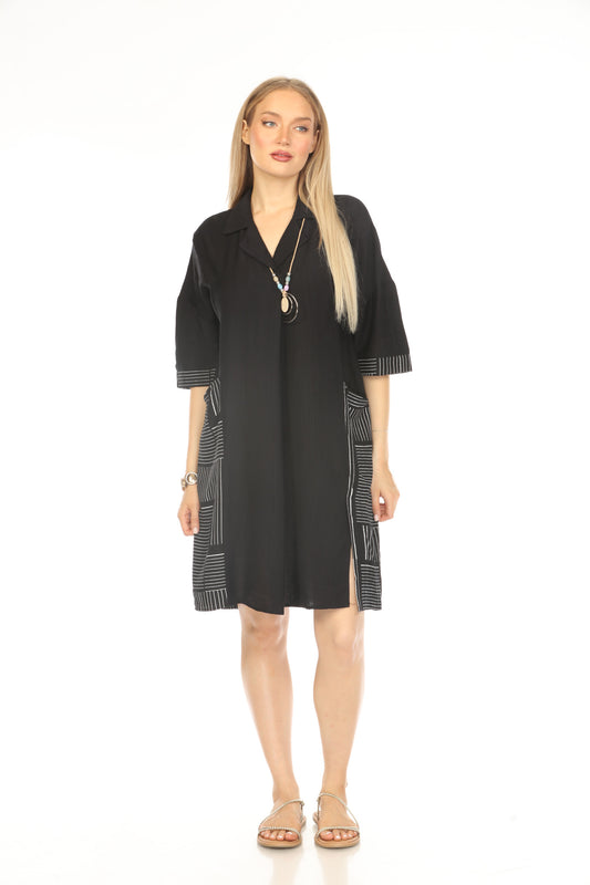 Black Side Strips Pockets Dress