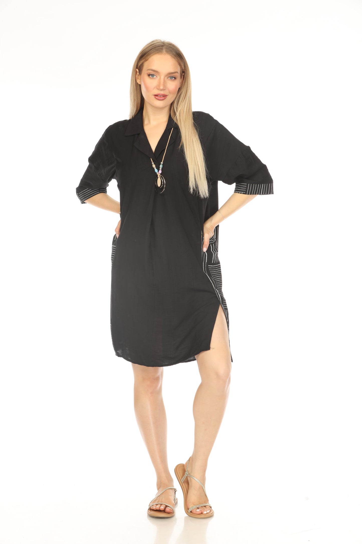 Black Side Strips Pockets Dress