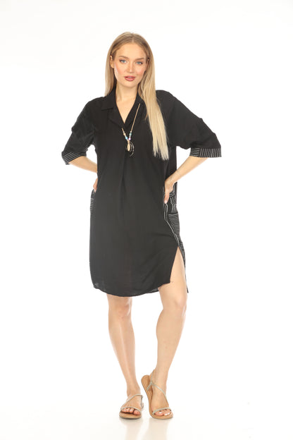 Black Side Strips Pockets Dress