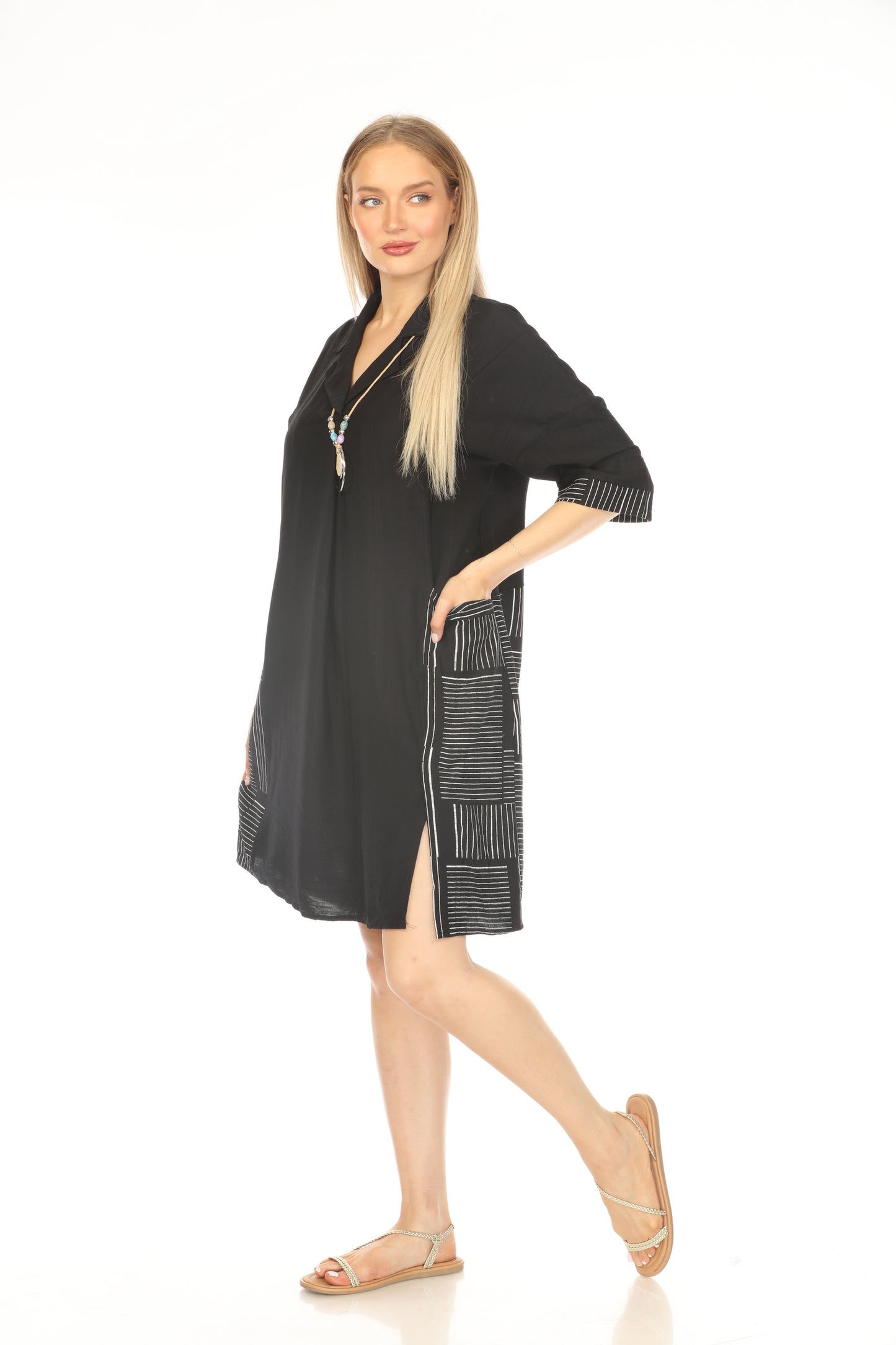Black Side Strips Pockets Dress