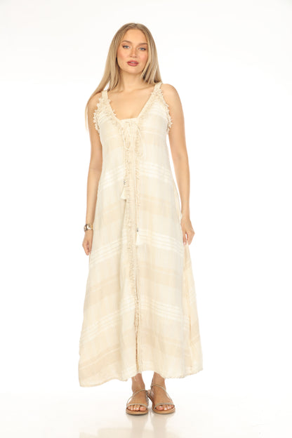 Beige Plaid Fringe Flannel Fusion Dress