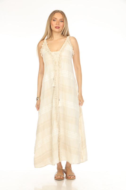 Beige Plaid Fringe Flannel Fusion Dress