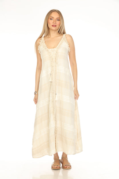 Beige Plaid Fringe Flannel Fusion Dress