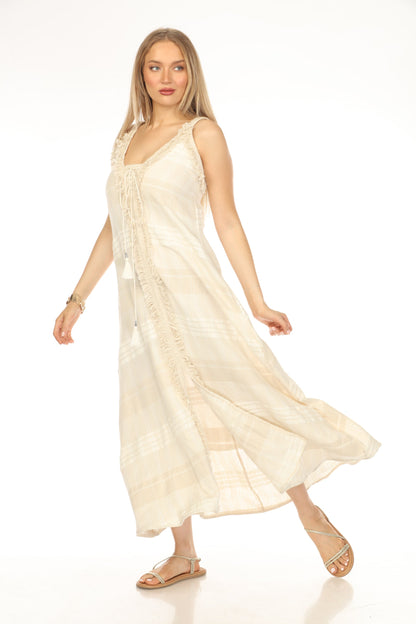 Beige Plaid Fringe Flannel Fusion Dress