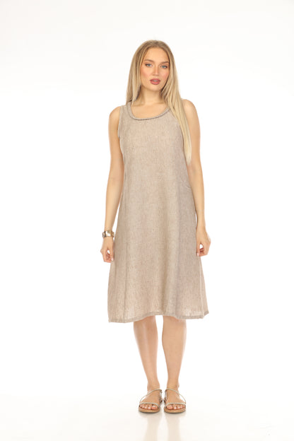 Brown  sleeveless Pockets Dress